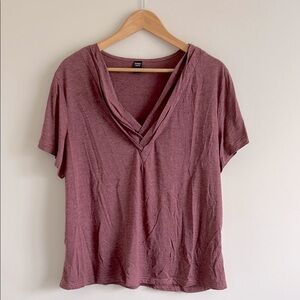 Emery Rose Pleated V Neck Short Sleeve Top 2X